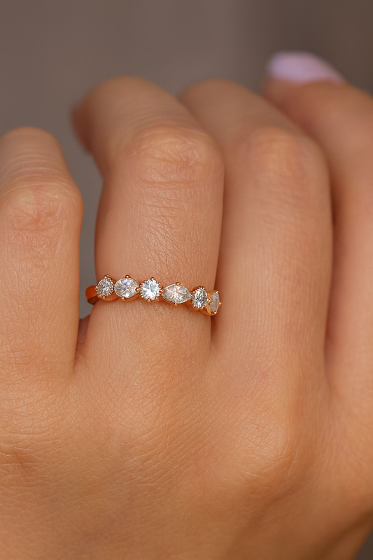 Lab Grown Multi Stone Band Ring In 14k Rose Gold