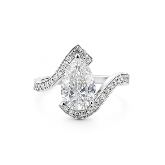 Lab Grown Pear Diamond Engagement Ring In 14k Gold