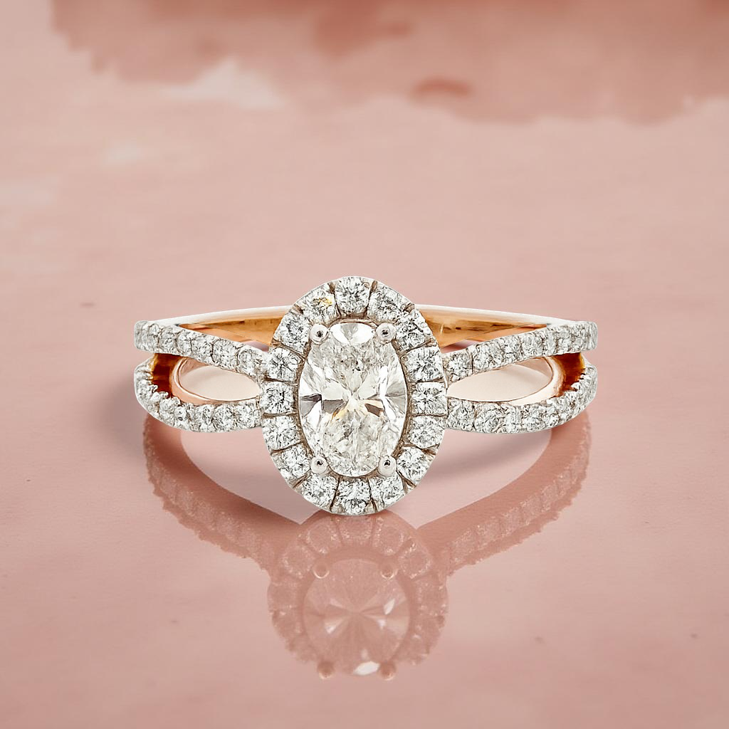Lab Grown Oval Halo Diamond Ring In 14k Gold