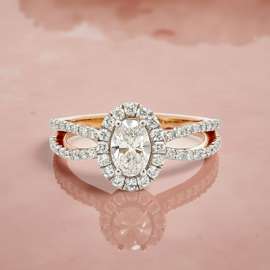 Lab Grown Oval Halo Diamond Ring In 14k Gold