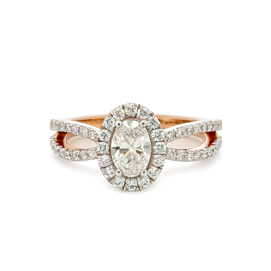 Lab Grown Oval Halo Diamond Ring In 14k Gold