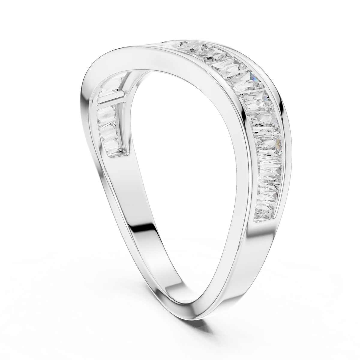 Baguette Lab-Grown Diamond Wedding Band IGI Certified, White Gold