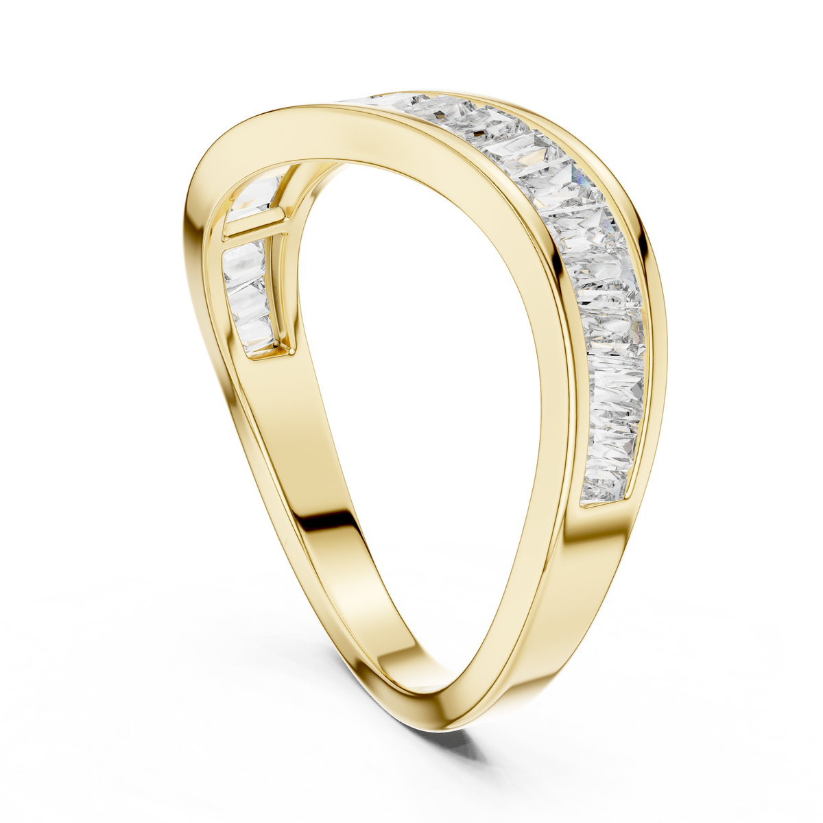 Baguette Lab-Grown Diamond Wedding Band IGI Certified, Yellow Gold