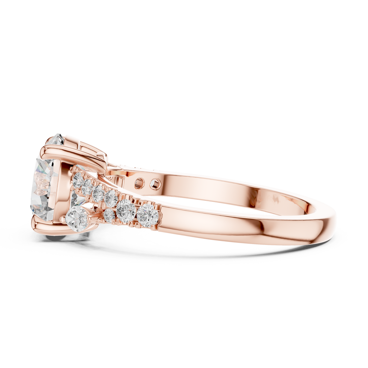 Round Brilliant Lab Grown Diamond Proposal Ring with Marquise Accents, Rose Gold