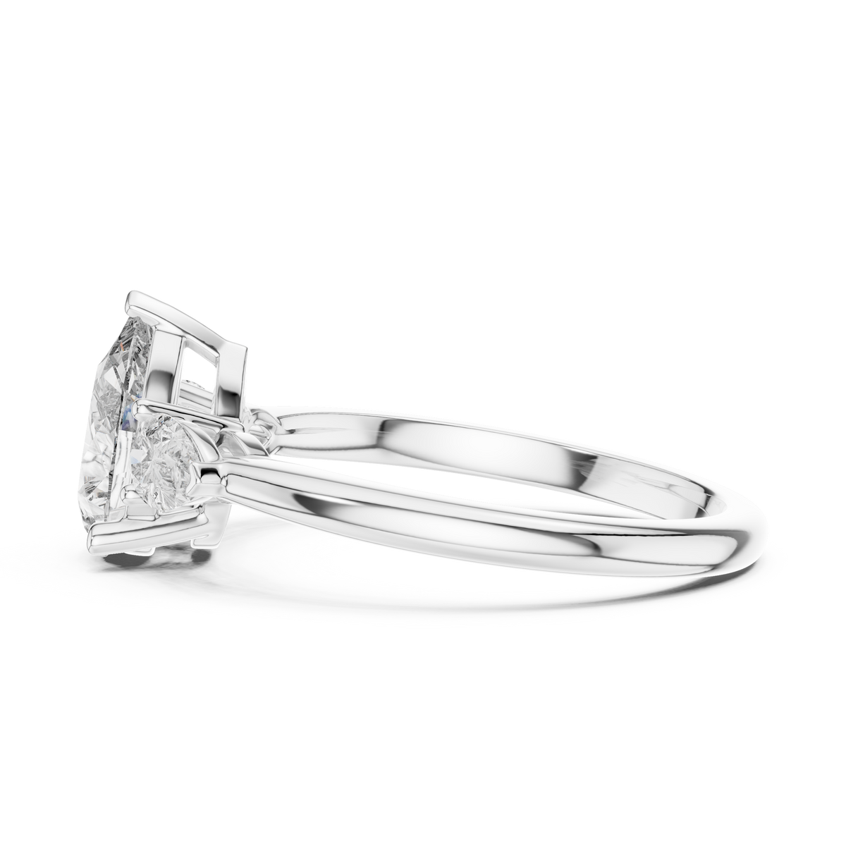 Pear Cut Lab Grown Diamond Ring with Pear Side Stones, White Gold