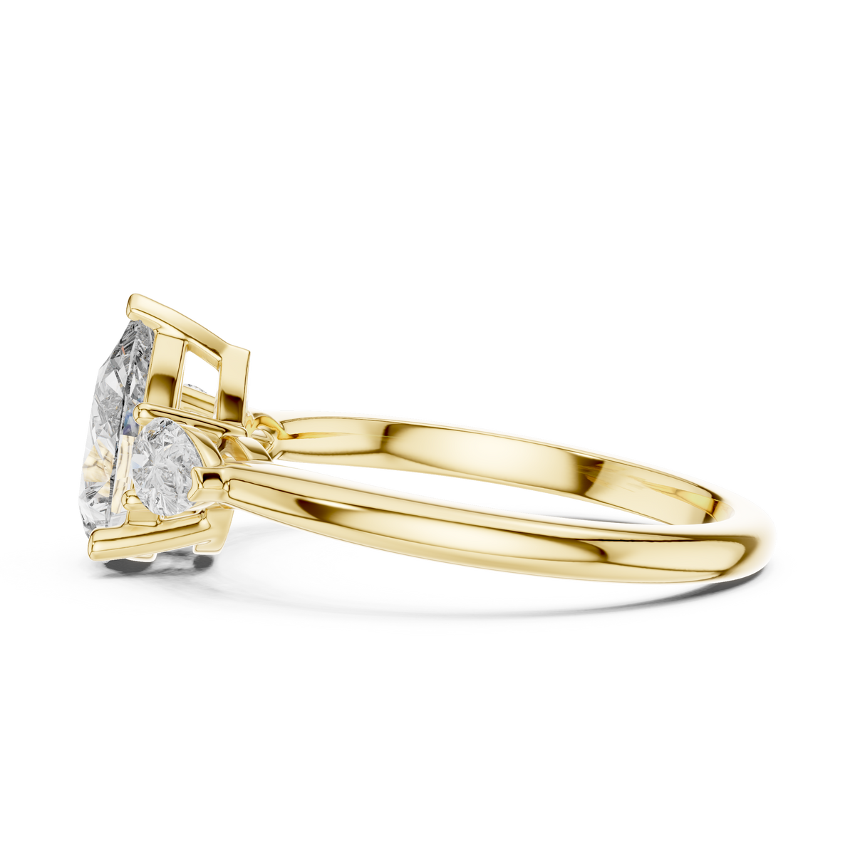 Pear Cut Lab Grown Diamond Ring with Pear Side Stones, Yellow Gold