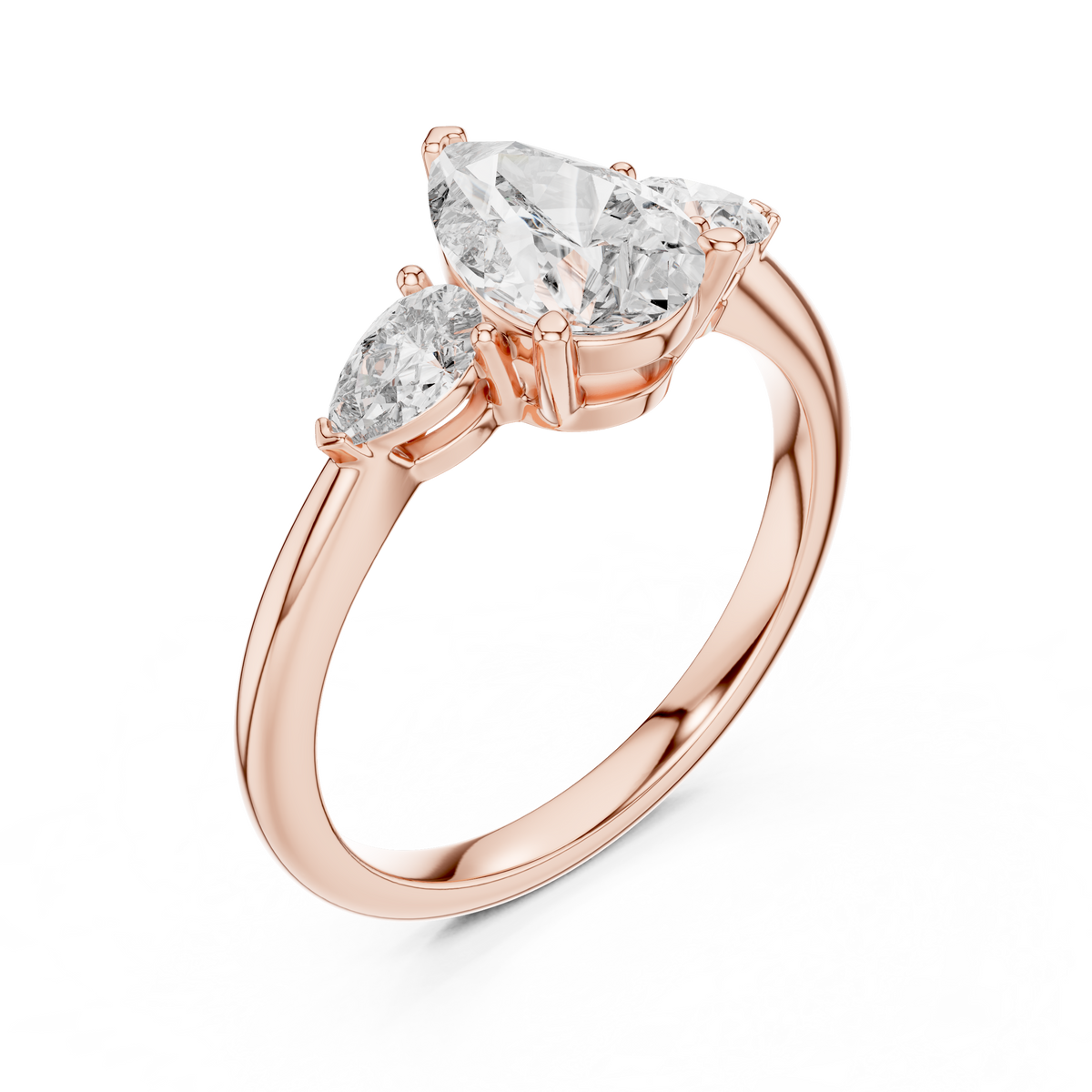 Pear Cut Lab Grown Diamond Ring with Pear Side Stones, Rose Gold
