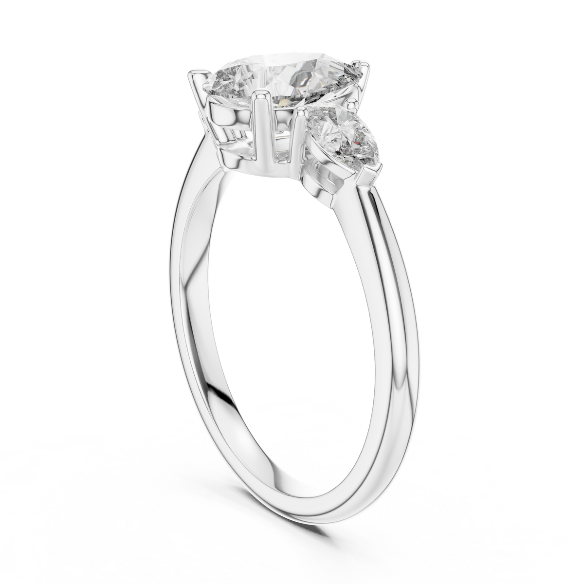 Pear Cut Lab Grown Diamond Ring with Pear Side Stones, White Gold