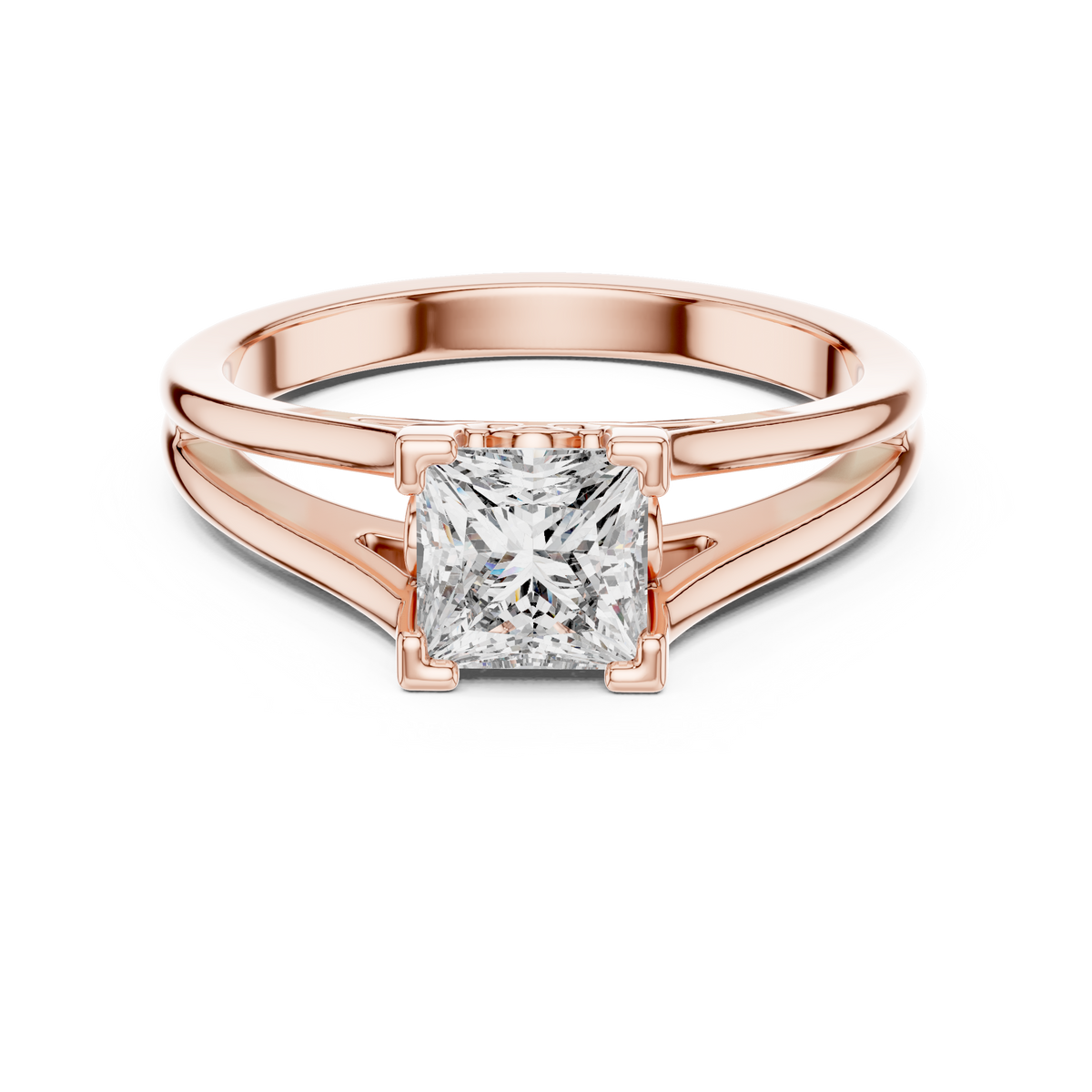 Princess Cut Lab Grown Diamond Classic Solitaire Ring, Rose Gold