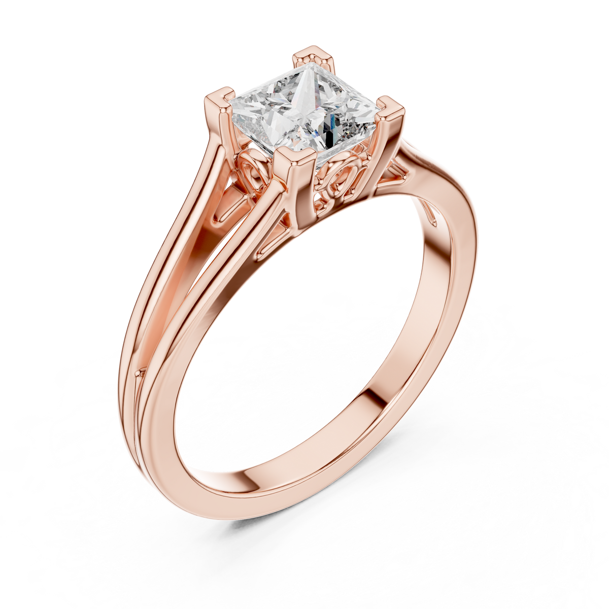 Princess Cut Lab Grown Diamond Classic Solitaire Ring, Rose Gold