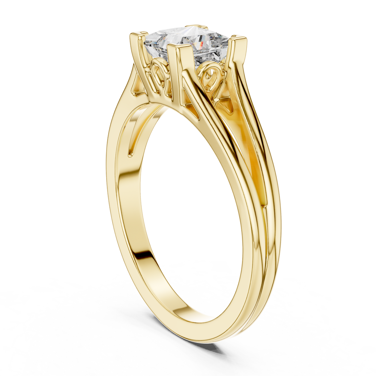 Princess Cut Lab Grown Diamond Classic Solitaire Ring, Yellow Gold