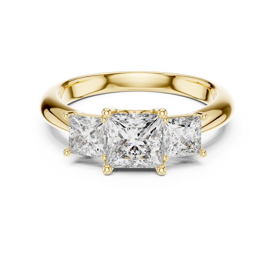 IGI Certified Princess Cut 3 Stone Lab Grown Diamond Anniversary Ring, Yellow Gold