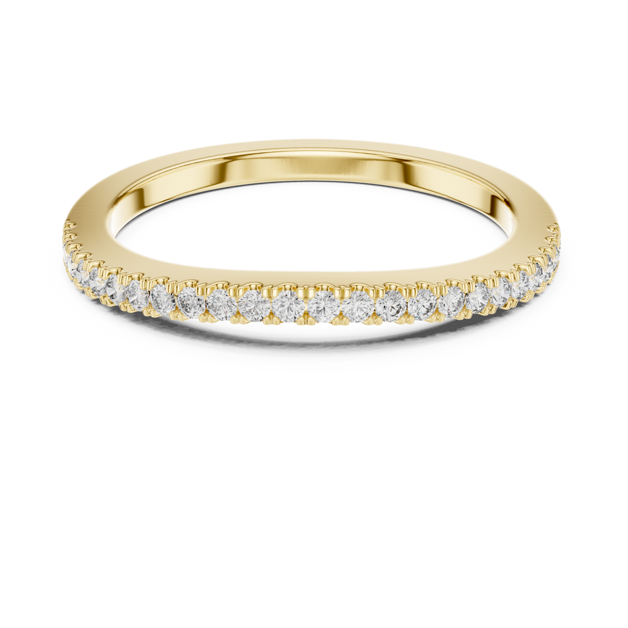Round Lab Grown Diamond Half Eternity Wedding Band, Yellow Gold