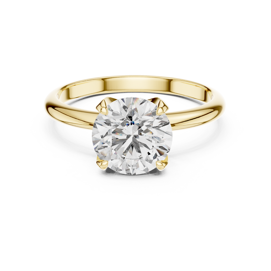 Round Lab Grown Diamond Office Wear Solitaire Ring, Yellow Gold