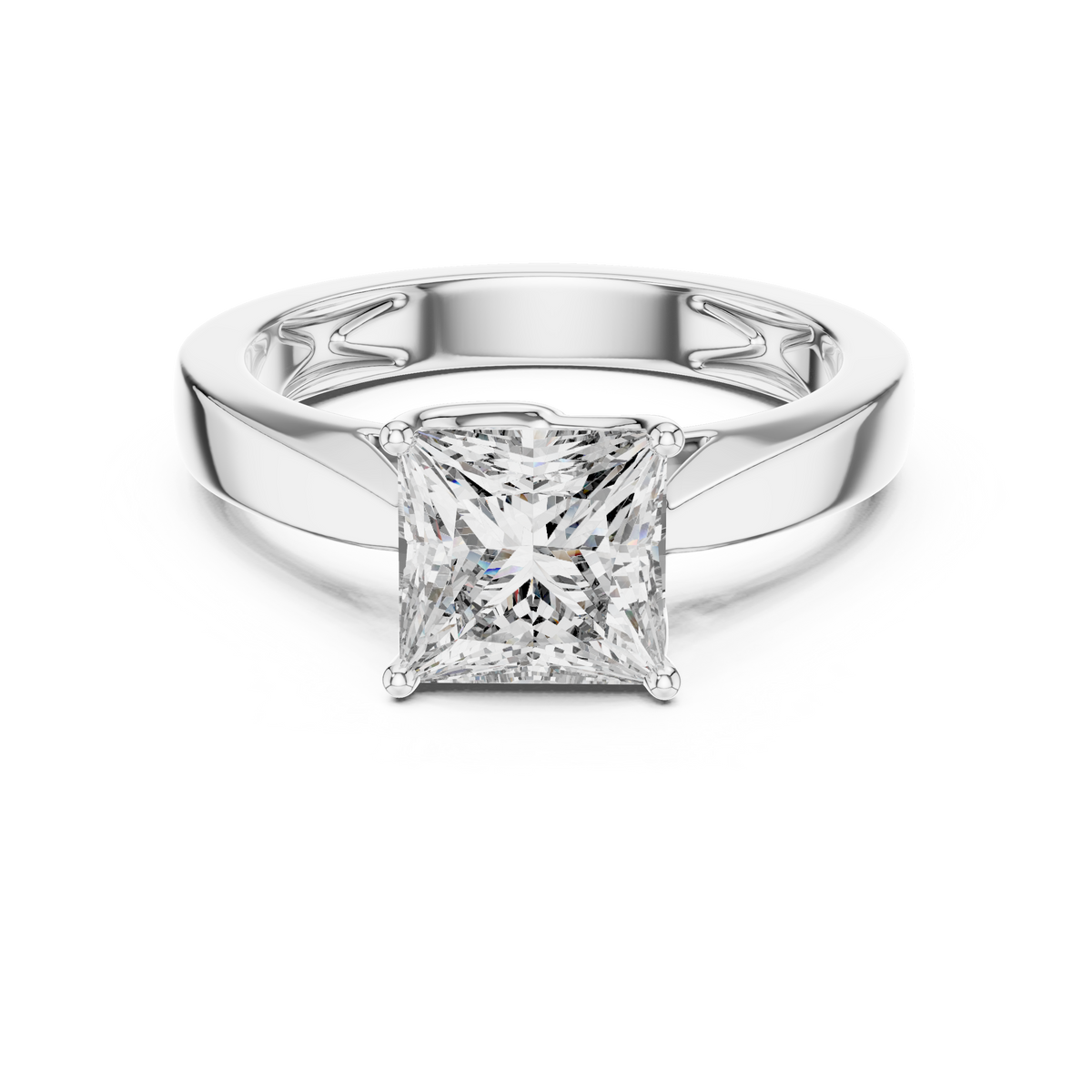 Princess Cut Lab Grown Diamond Statement Solitaire Ring, White Gold