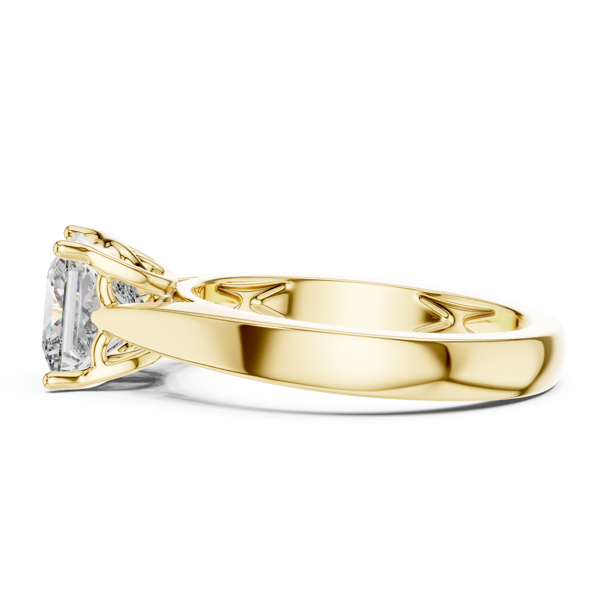 Princess Cut Lab Grown Diamond Statement Solitaire Ring, Yellow Gold