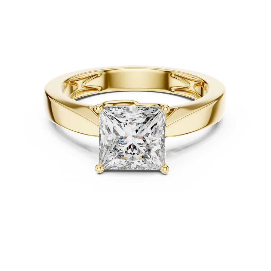 Princess Cut Lab Grown Diamond Statement Solitaire Ring, Yellow Gold