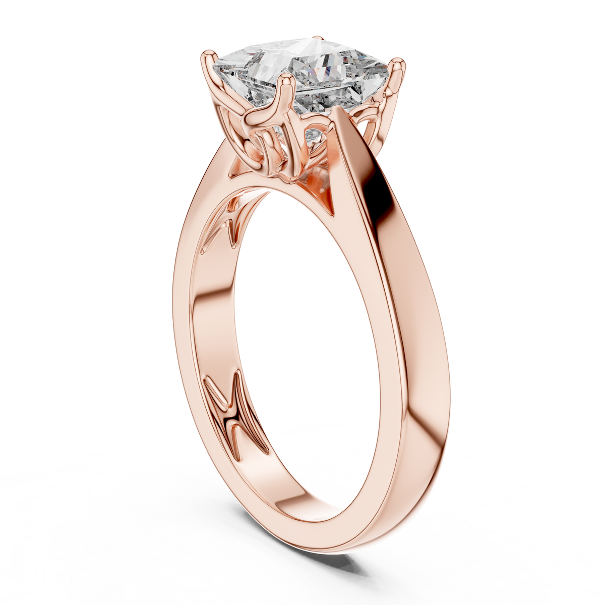 Princess Cut Lab Grown Diamond Statement Solitaire Ring, Rose Gold