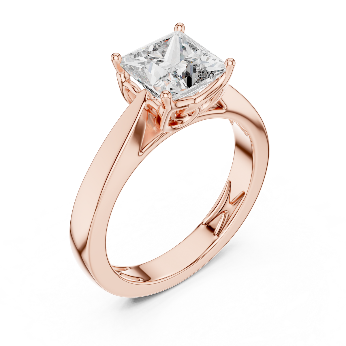 Princess Cut Lab Grown Diamond Statement Solitaire Ring, Rose Gold