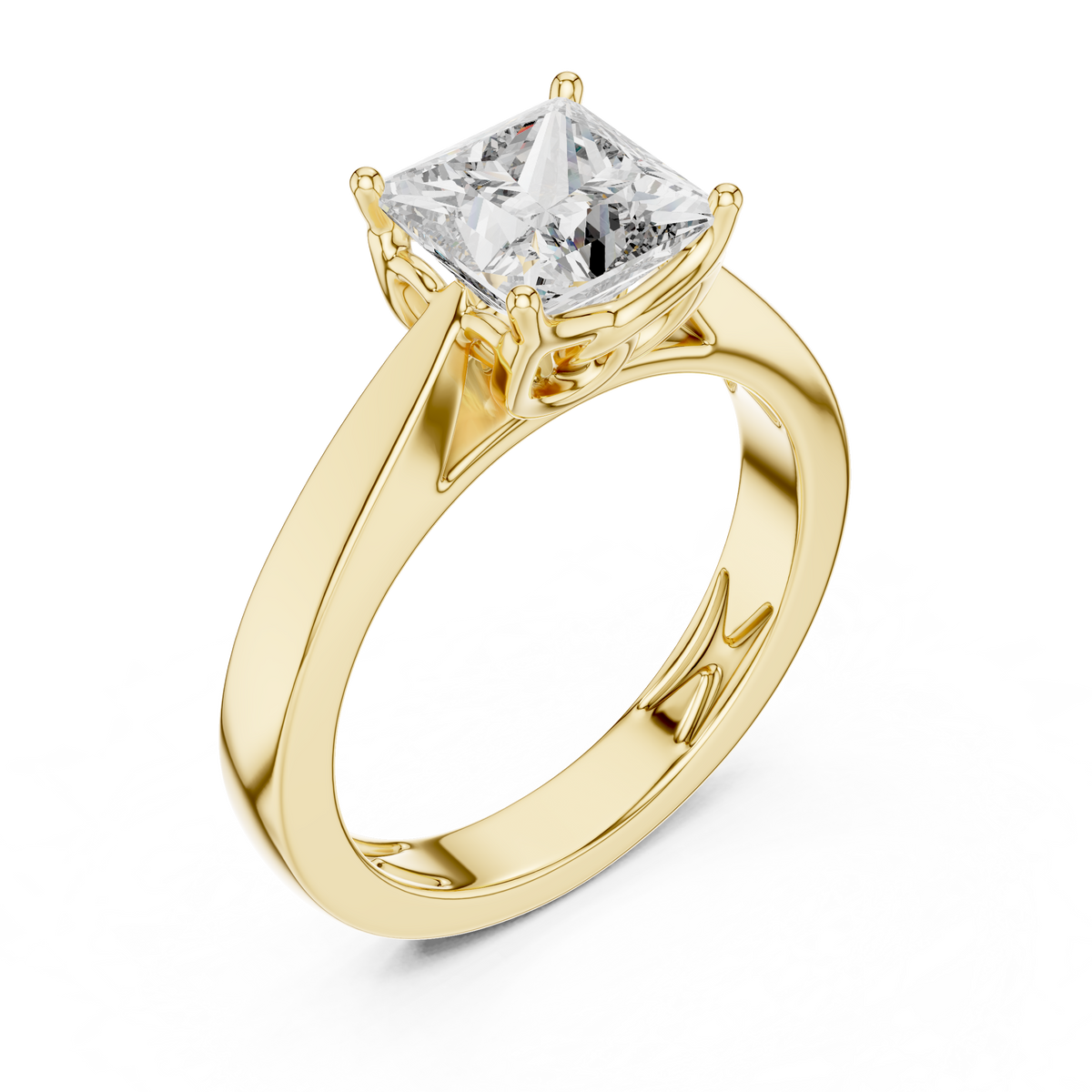 Princess Cut Lab Grown Diamond Statement Solitaire Ring, Yellow Gold