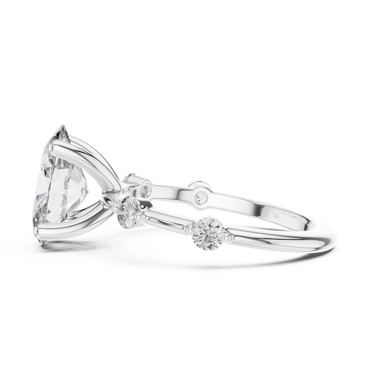Oval Lab Grown Diamond Bezel Accent Ring, White Gold