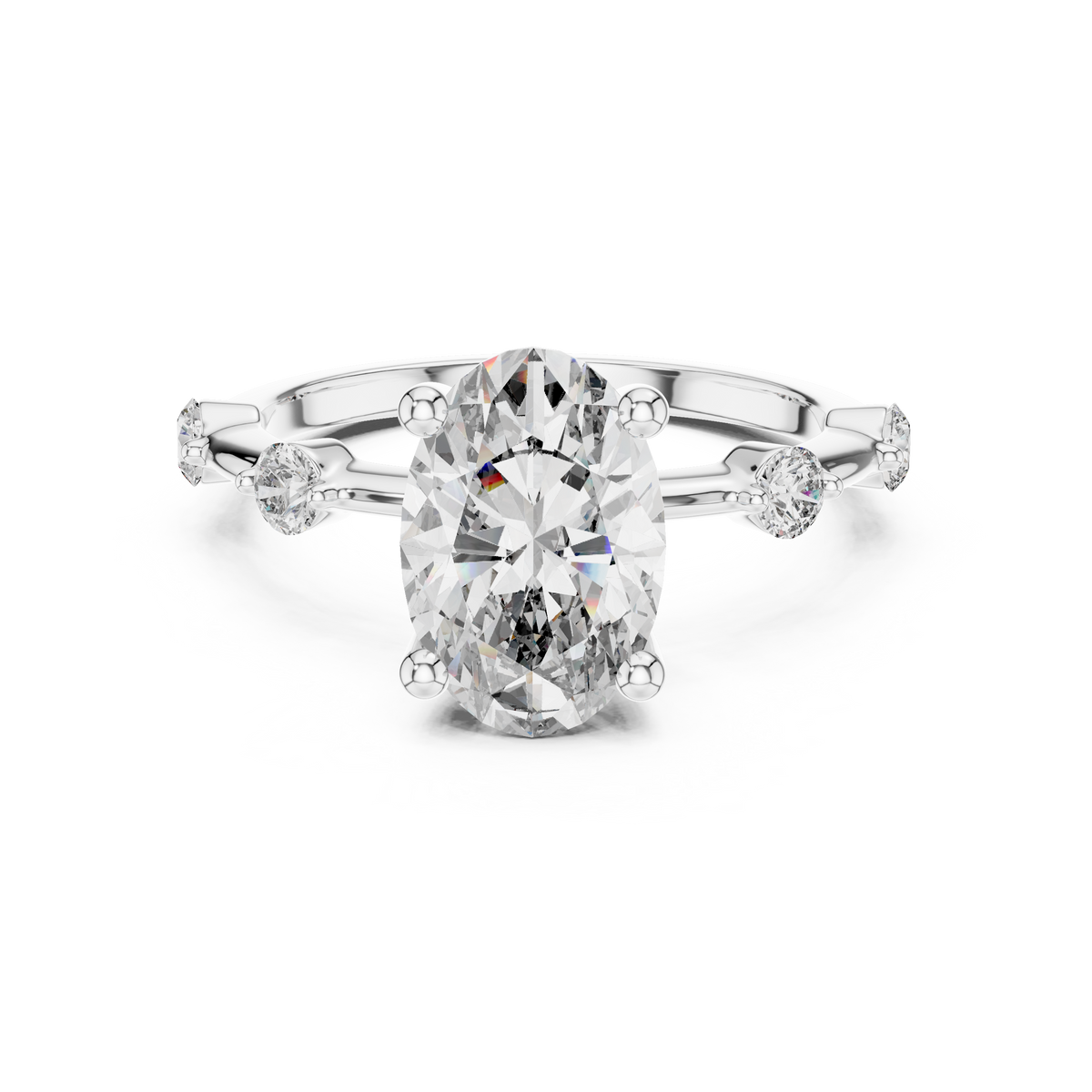 Oval Lab Grown Diamond Bezel Accent Ring, White Gold
