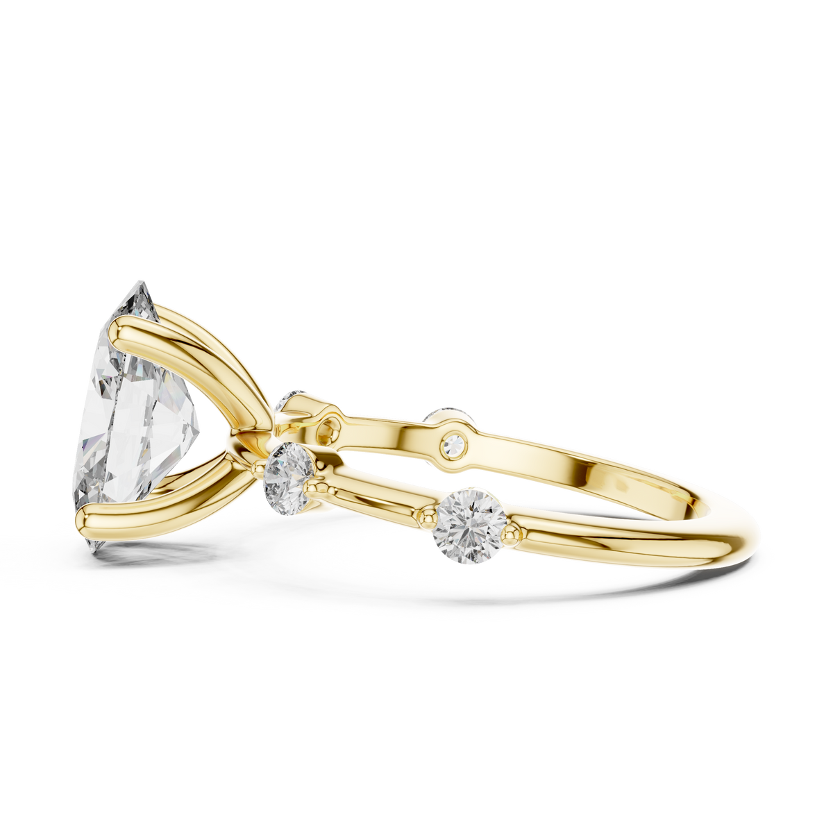 Oval Lab Grown Diamond Bezel Accent Ring, Yellow Gold