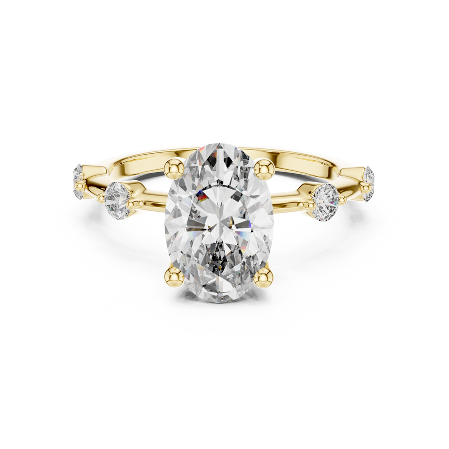 Oval Lab Grown Diamond Bezel Accent Ring, Yellow Gold