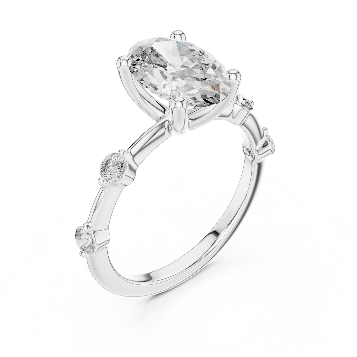 Oval Lab Grown Diamond Bezel Accent Ring, White Gold
