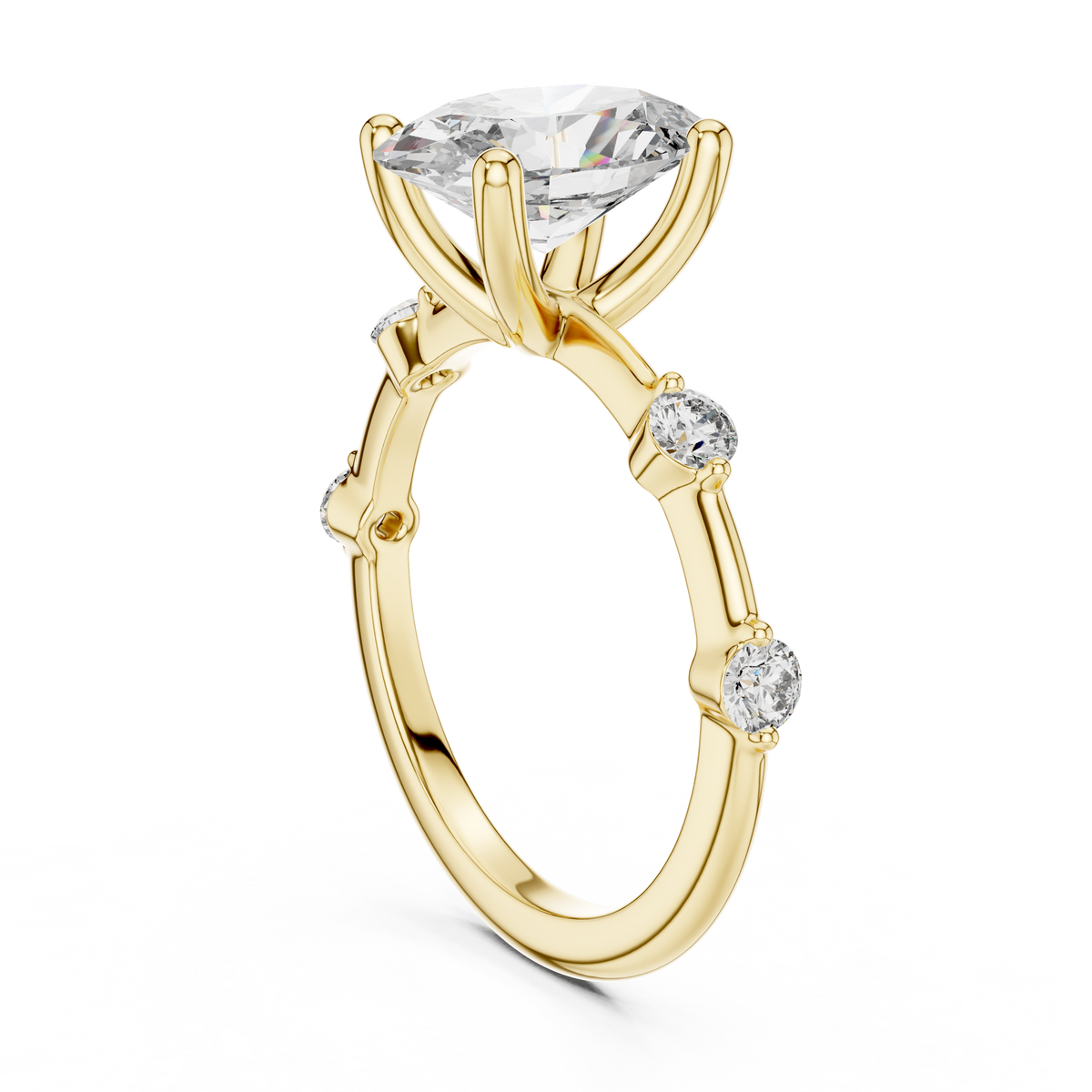Oval Lab Grown Diamond Bezel Accent Ring, Yellow Gold