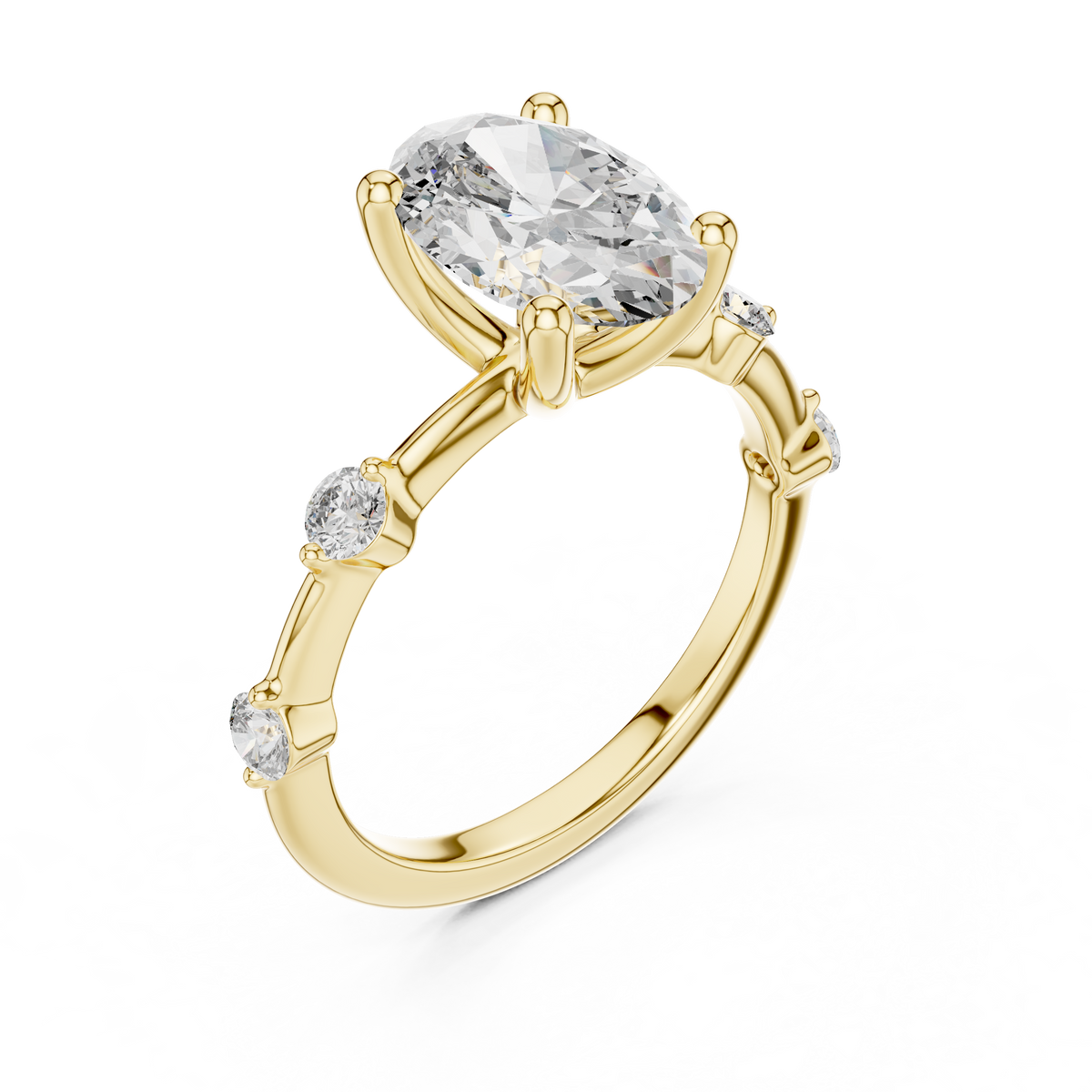Oval Lab Grown Diamond Bezel Accent Ring, Yellow Gold