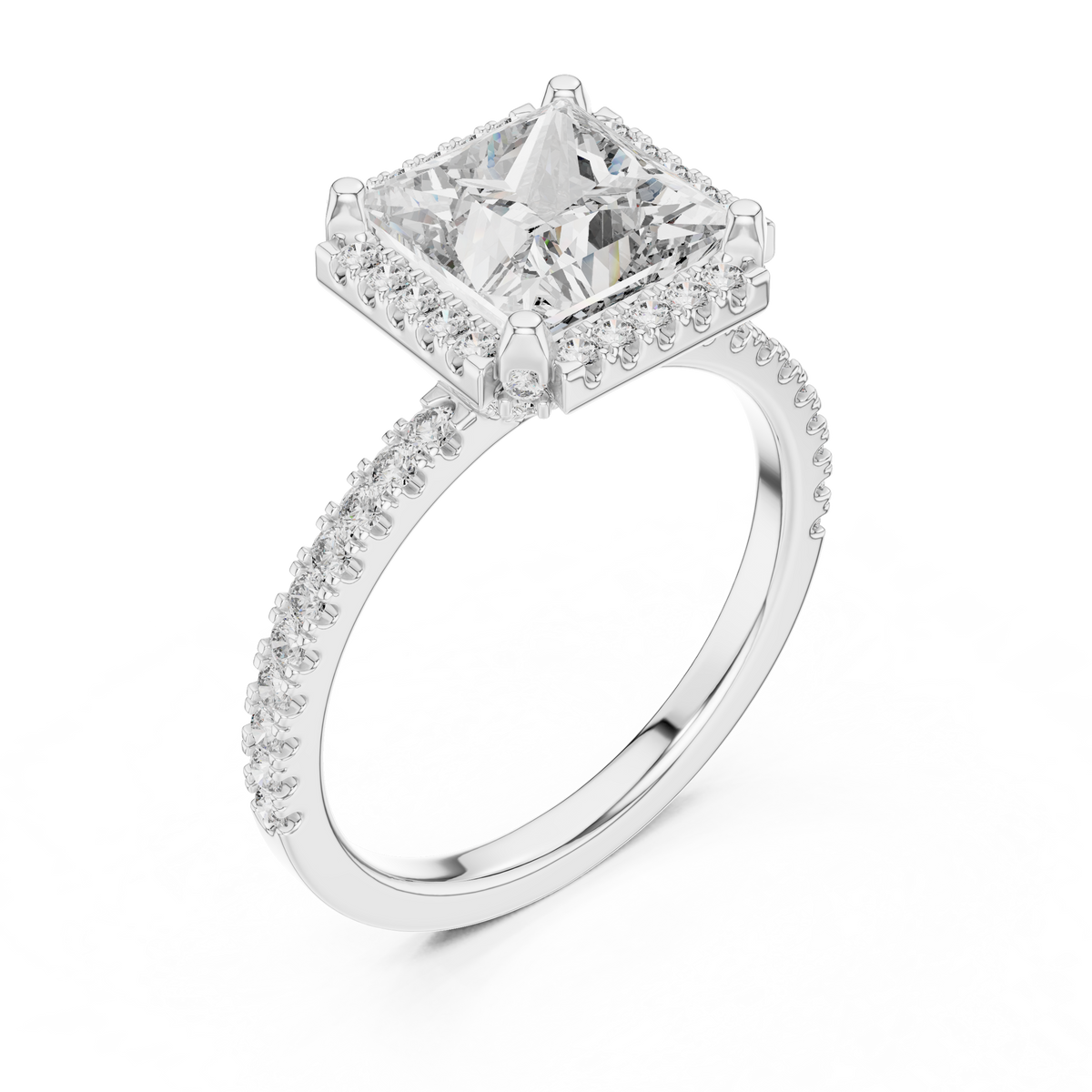 Princess Halo Lab-Grown Diamond Ring, White Gold