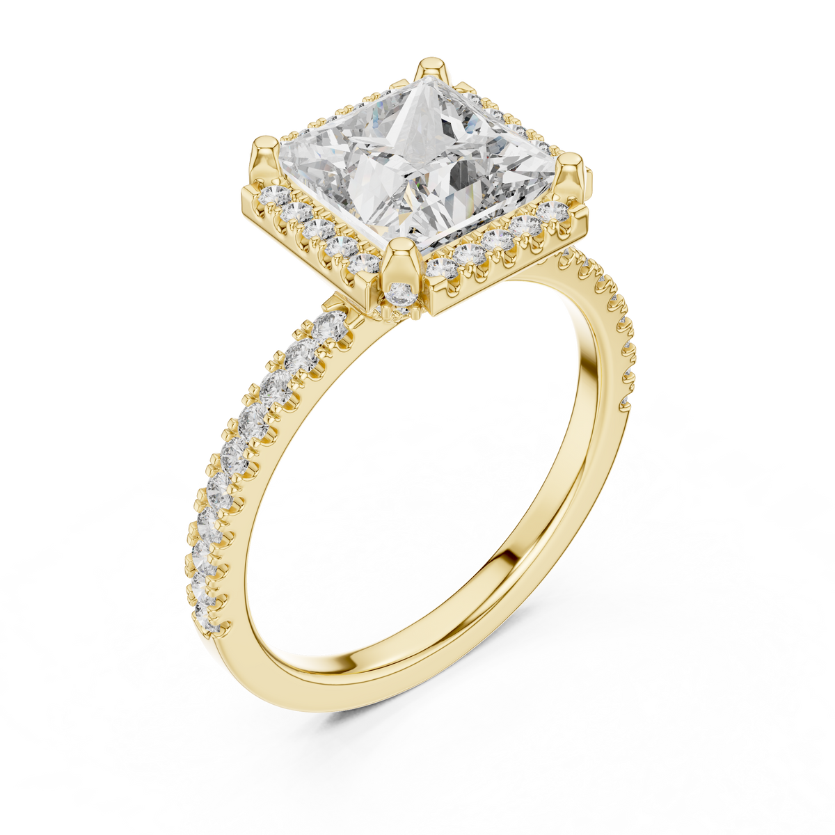 Princess Halo Lab-Grown Diamond Ring, Yellow Gold