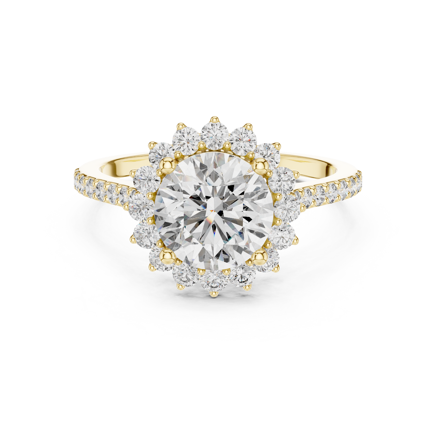 Floral Halo Round Lab Grown Diamond Ring, Yellow Gold