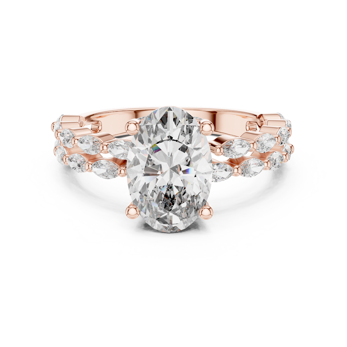Oval Lab-Grown Diamond Engagement Ring With Marquise Accents, Rose Gold