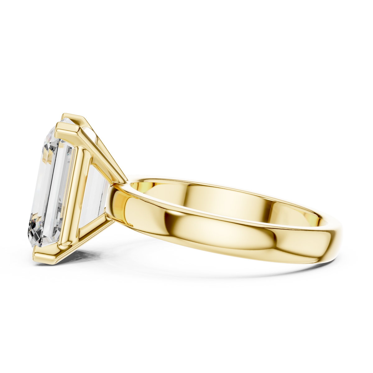 IGI Certified Emerald Cut Lab-Grown Diamond Solitaire Ring, Yellow Gold