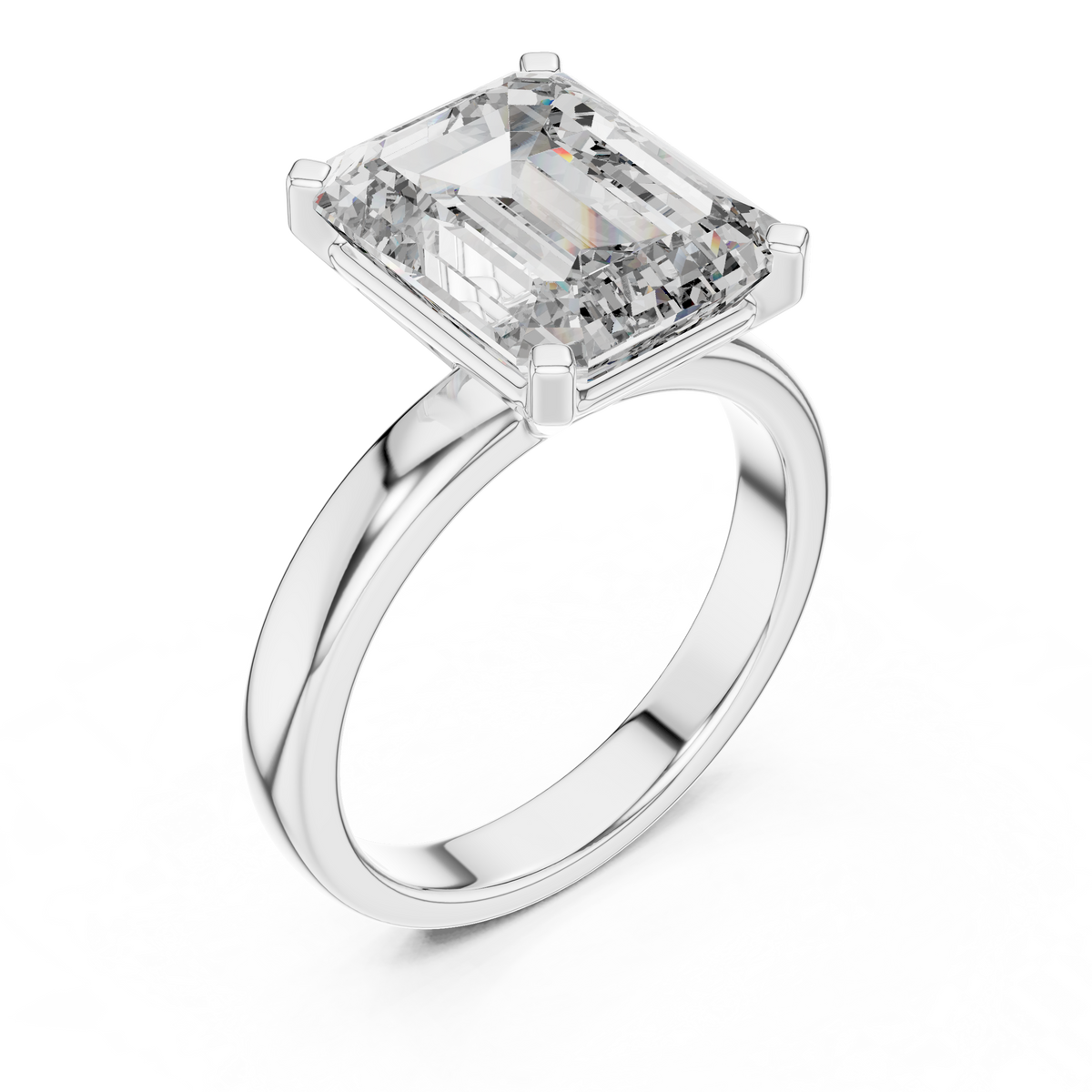 IGI Certified Emerald Cut Lab-Grown Diamond Solitaire Ring, White Gold