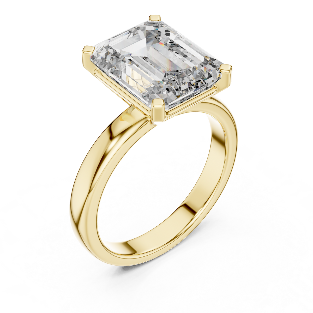 IGI Certified Emerald Cut Lab-Grown Diamond Solitaire Ring, Yellow Gold