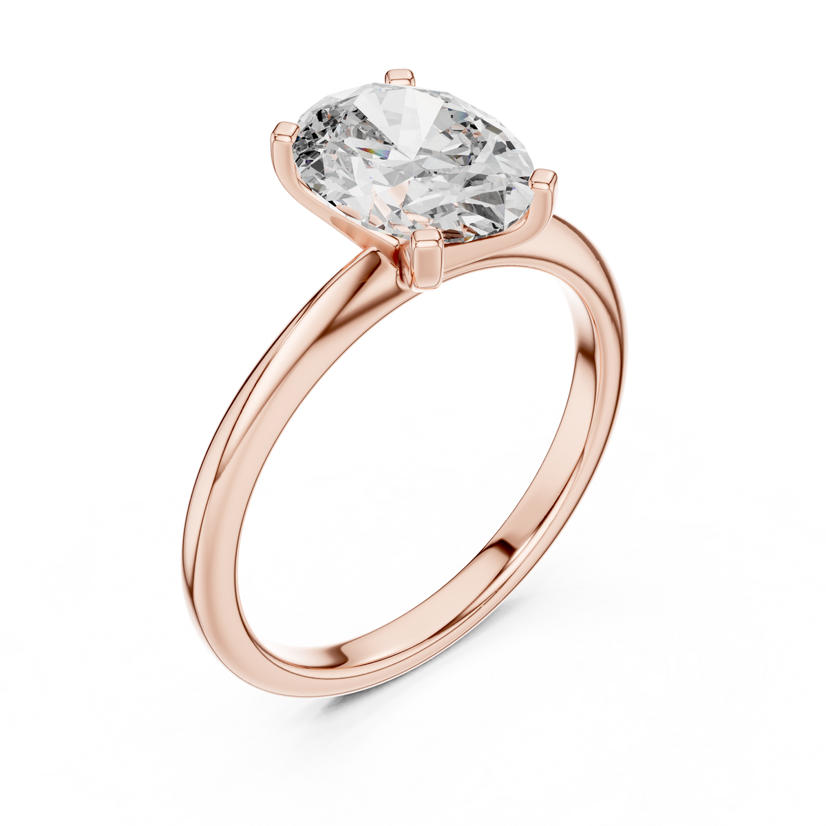 Solitaire Oval Lab-Grown Diamond Classic Engagement Ring, Rose Gold