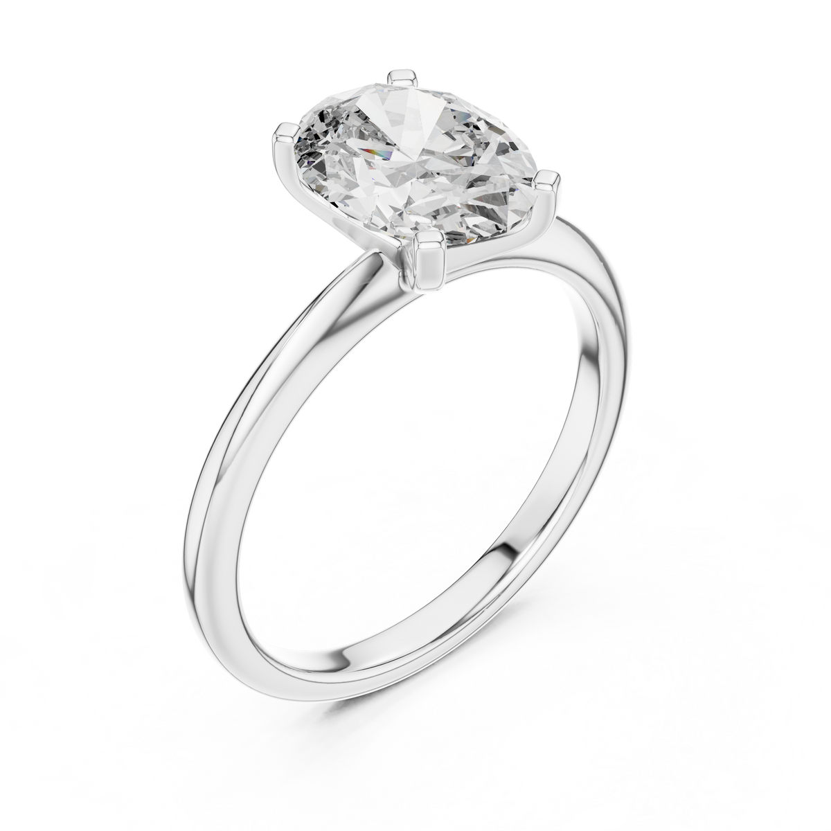 Solitaire Oval Lab-Grown Diamond Classic Engagement Ring, White Gold
