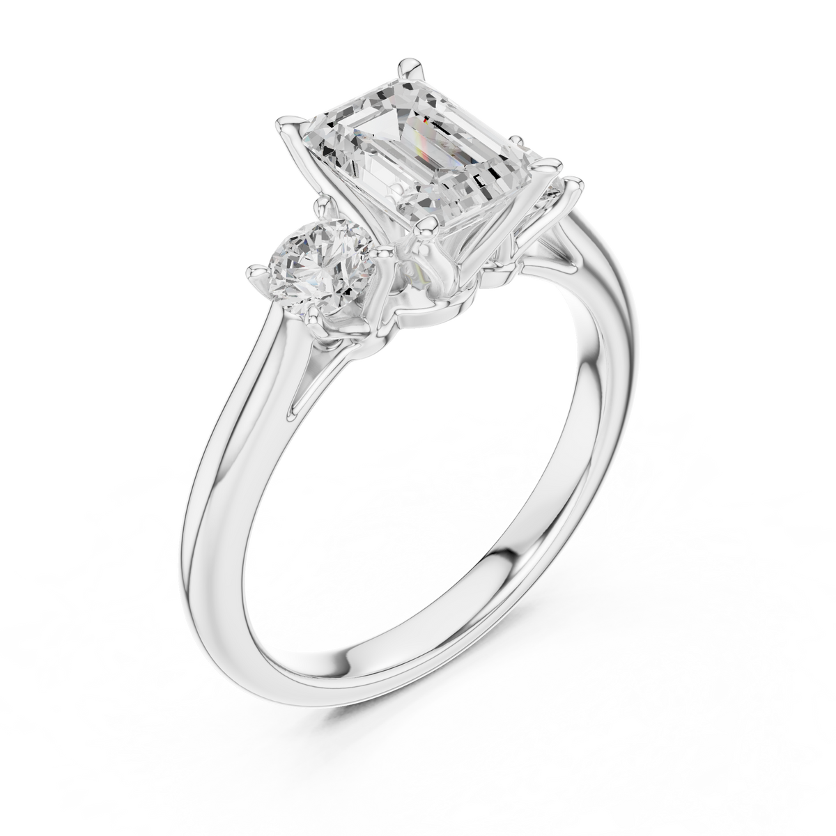 IGI Certified Emerald Cut 3 Stone Lab Grown Diamond Engagement Ring, White Gold