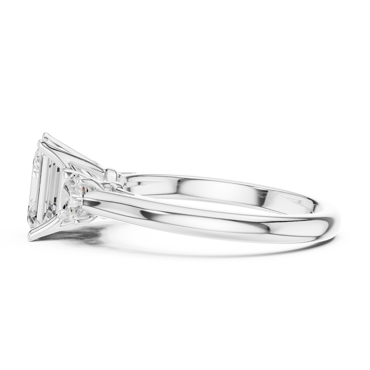 IGI Certified Emerald Cut 3 Stone Lab Grown Diamond Engagement Ring, White Gold