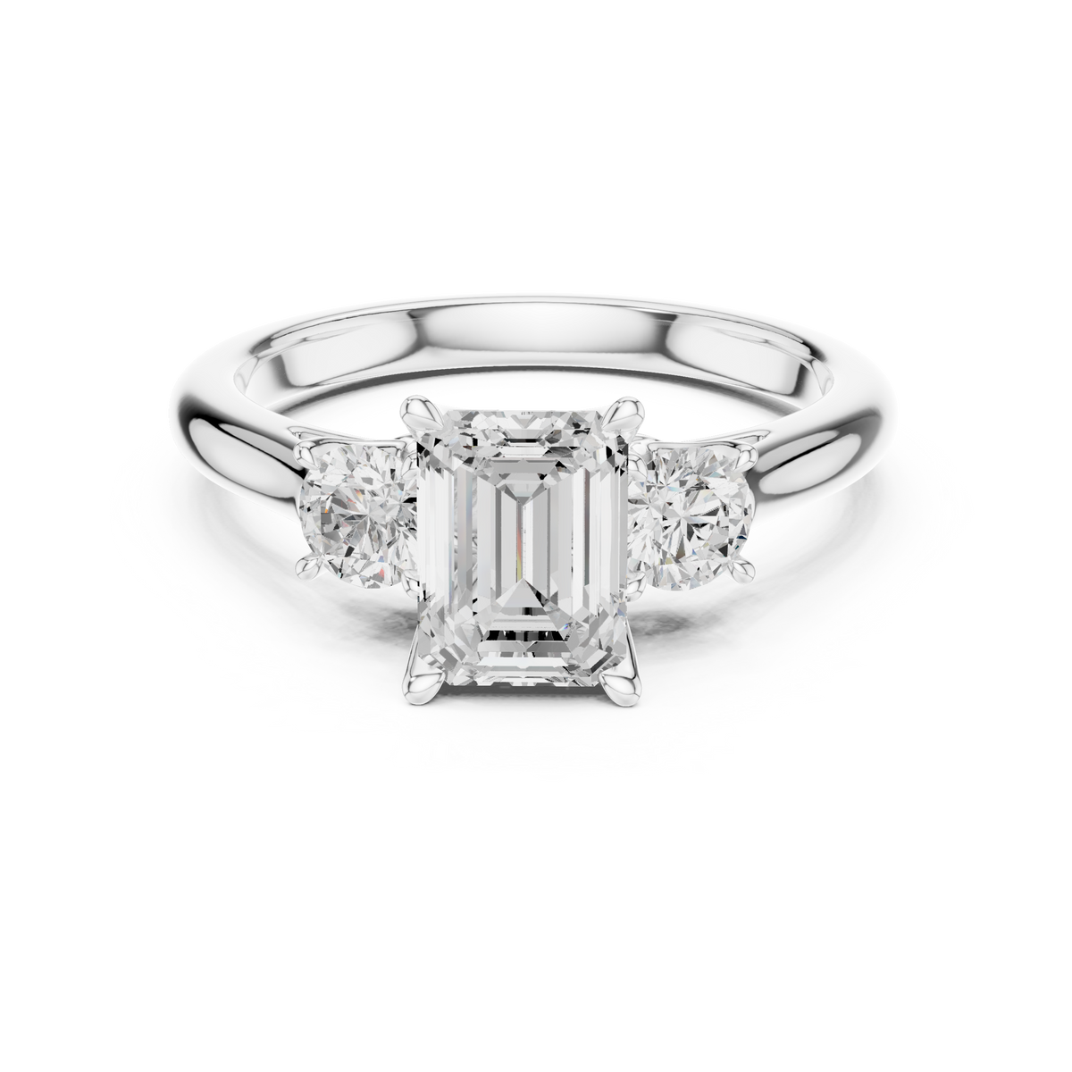 IGI Certified Emerald Cut 3 Stone Lab Grown Diamond Engagement Ring, White Gold