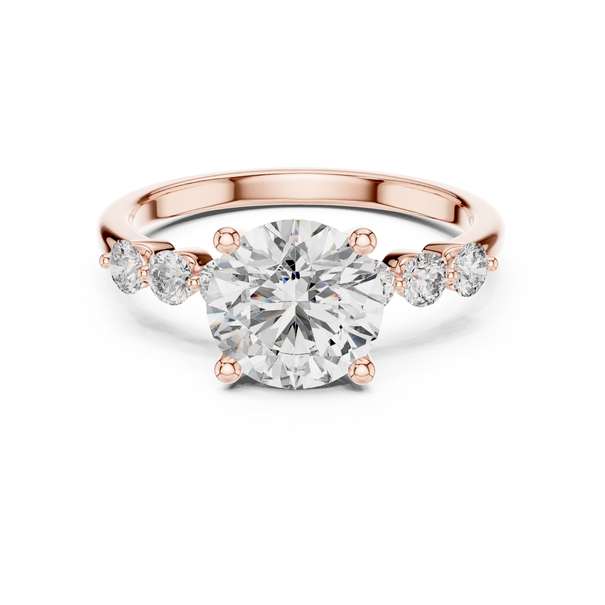 Round Lab Grown Diamond With 6 Side Stone Anniversary Ring, Rose Gold