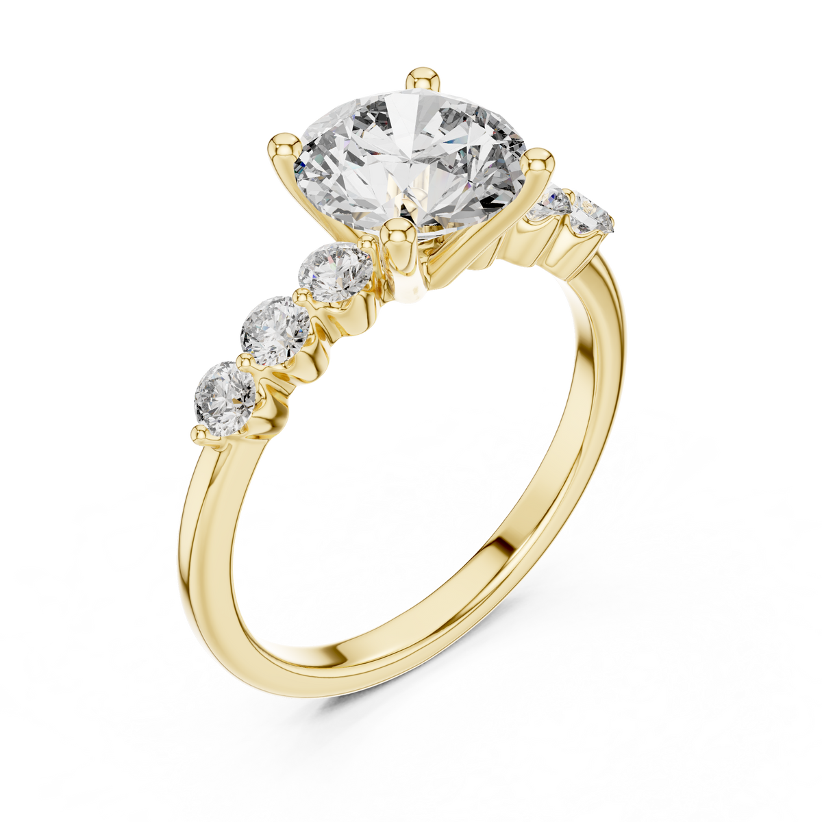 Round Lab Grown Diamond With 6 Side Stone Anniversary Ring, Yellow Gold