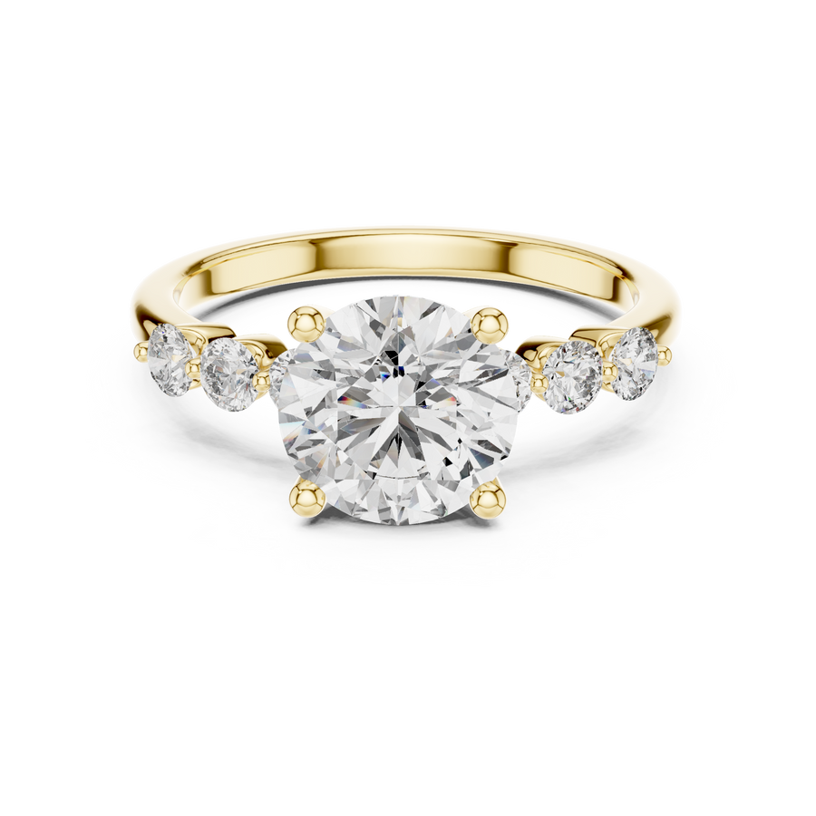 Round Lab Grown Diamond With 6 Side Stone Anniversary Ring, Yellow Gold