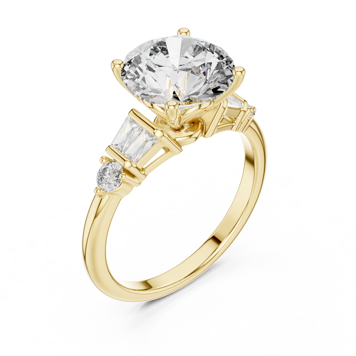 IGI Certified Round Lab Grown Diamond Statement Ring, Yellow Gold