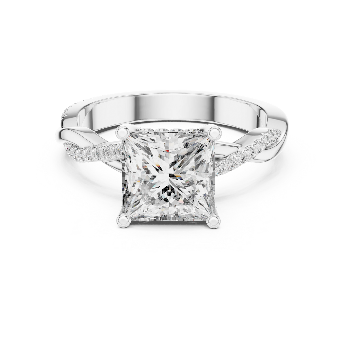 Princess Cut Twisted Split Shank Lab-Grown Diamond Wedding Ring, White Gold
