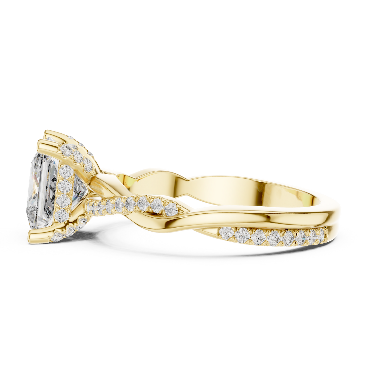 Princess Cut Twisted Split Shank Lab-Grown Diamond Wedding Ring, Rose Gold