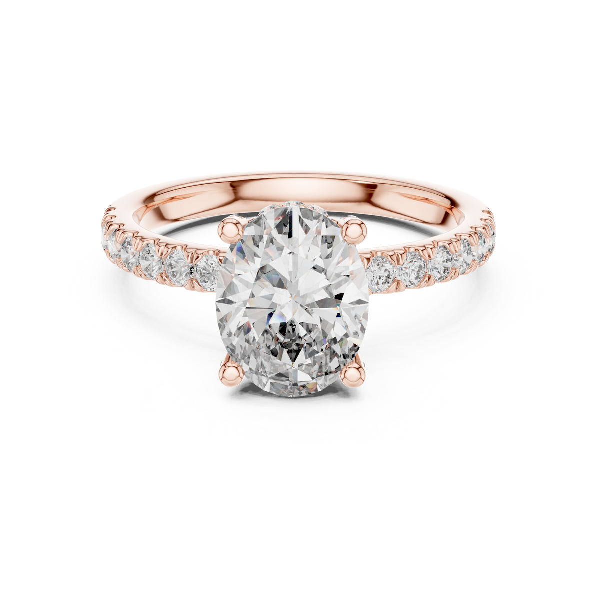 IGI Certified Oval Lab-Grown Diamond Pavé Ring, Rose Gold